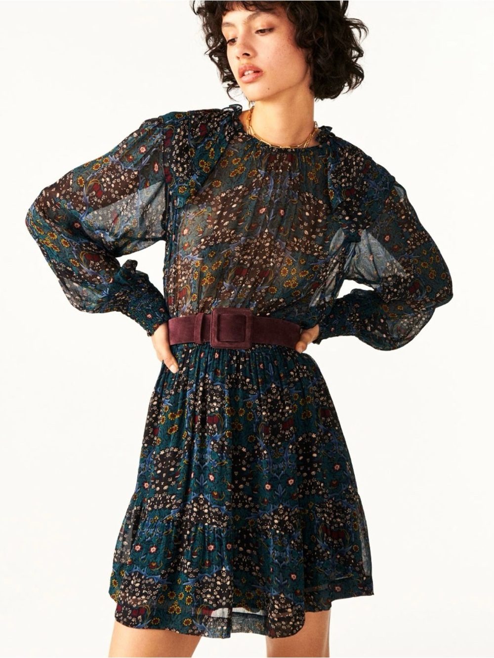 ba&sh Presley Floral Ruffle Mini Dress Long Sleeve Boho Romantic - Picture 3 of 11